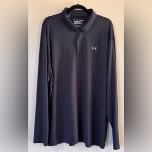 Under Armour Black HeatGear Performance Textured Long Sleeve Polo Sz XXL